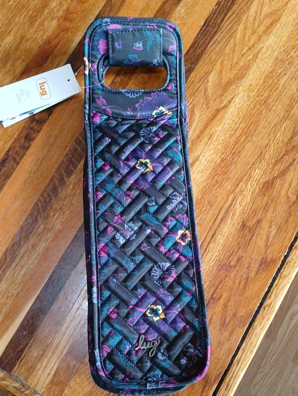 Lug Quilted Shuttle Wine Tote in Boho Black Floral - Lug